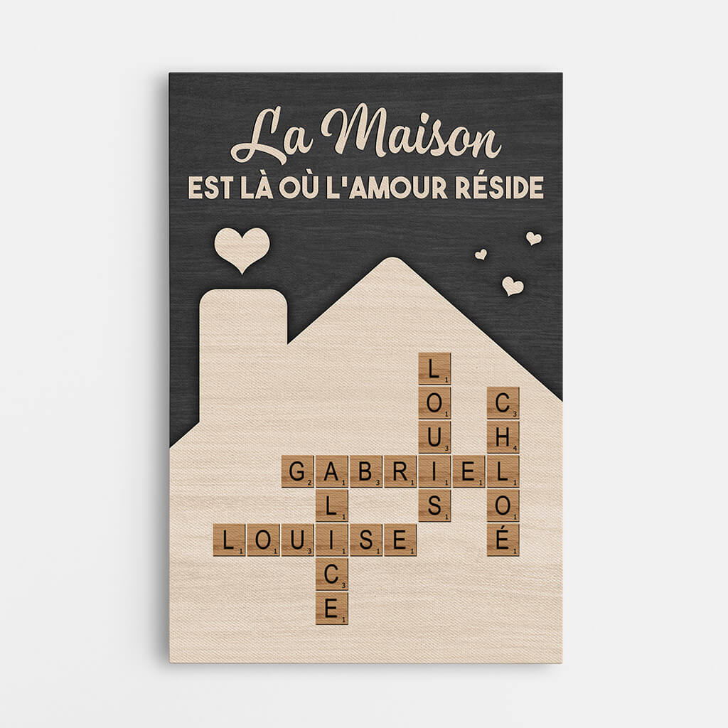 3572CFR1 la maison est la ou lamour reside toile pour famille personnalisable