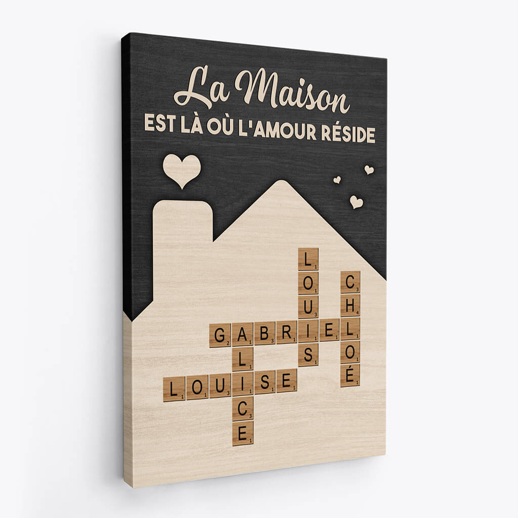 3572CFR2 la maison est la ou lamour reside toile pour famille personnalisable