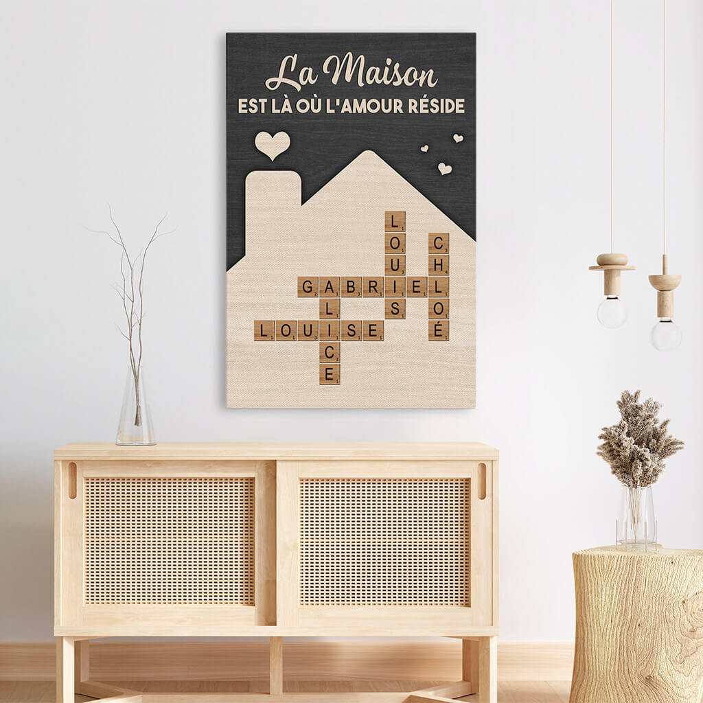 3572CFR3 la maison est la ou lamour reside toile pour famille personnalisable