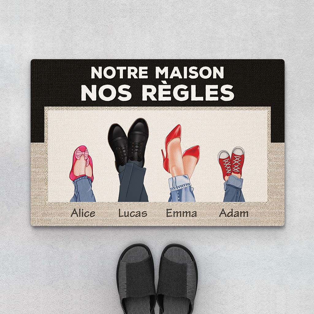 3579DFR1 notre maison nos regles version chaussures paillasson personnalise pour famille