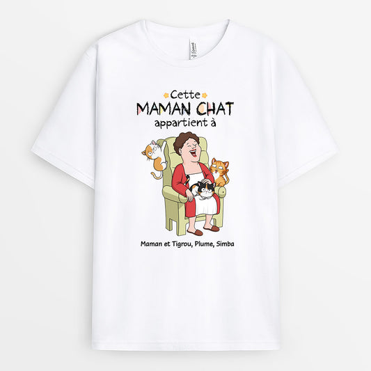 3582AFR1 cette maman chat appartient aux chats hilarants t shirt personnalise avec chat