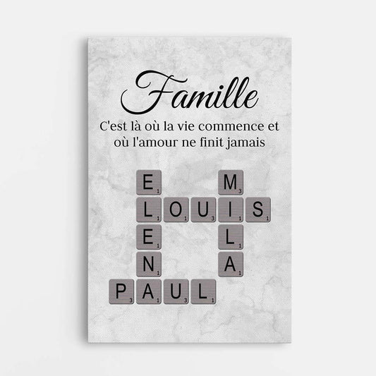 3591CFR1 famille cest la ou la vie commence et lamour ne finit jamais version simple toile famille personnalisable