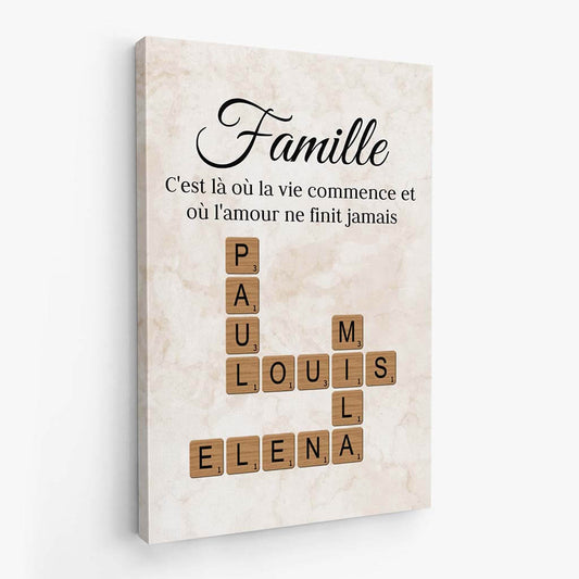 3591CFR2 famille cest la ou la vie commence et lamour ne finit jamais version simple toile famille personnalisable