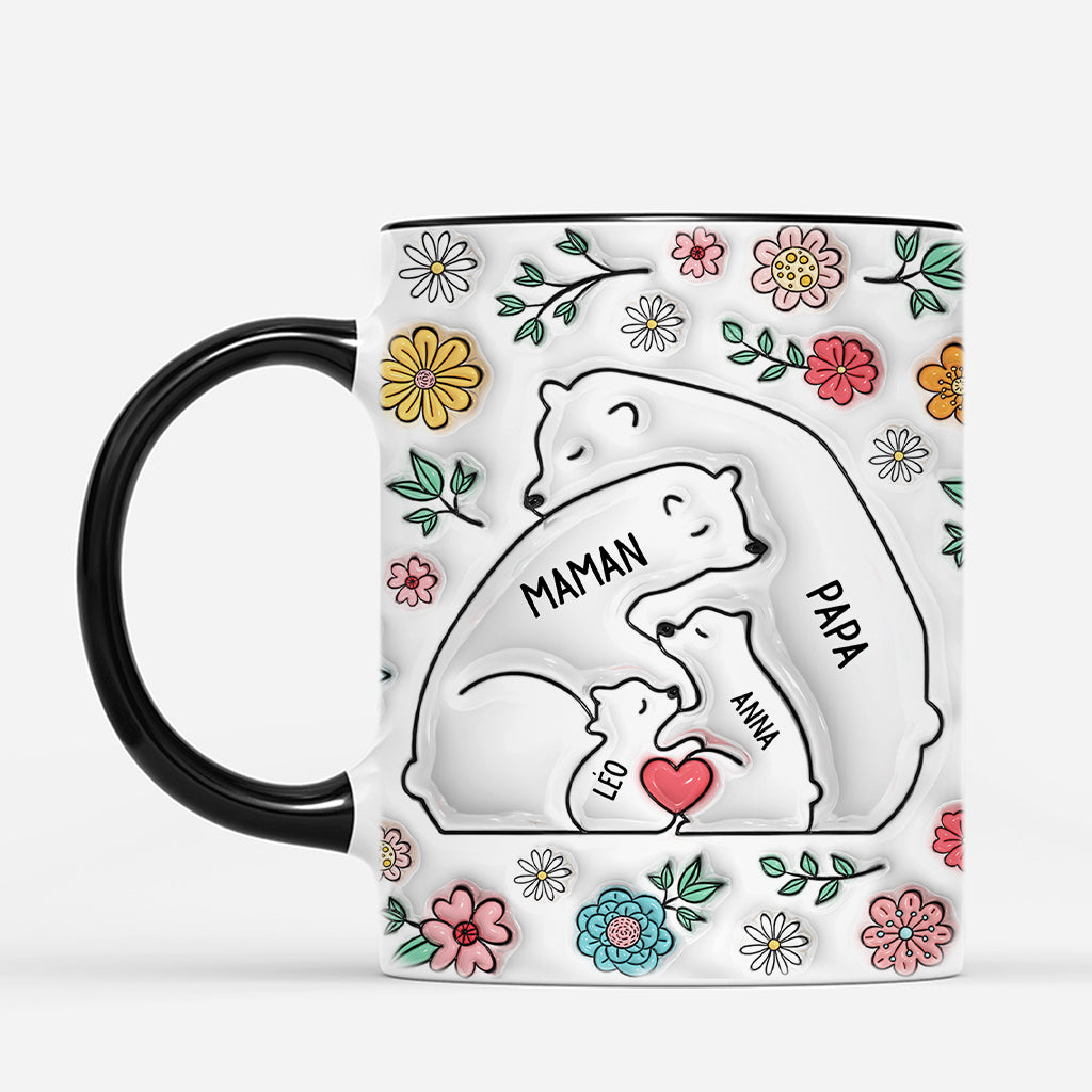 3603MFR4 lamour de famille ours avec fleurs 3d mug pour famille personnalise
