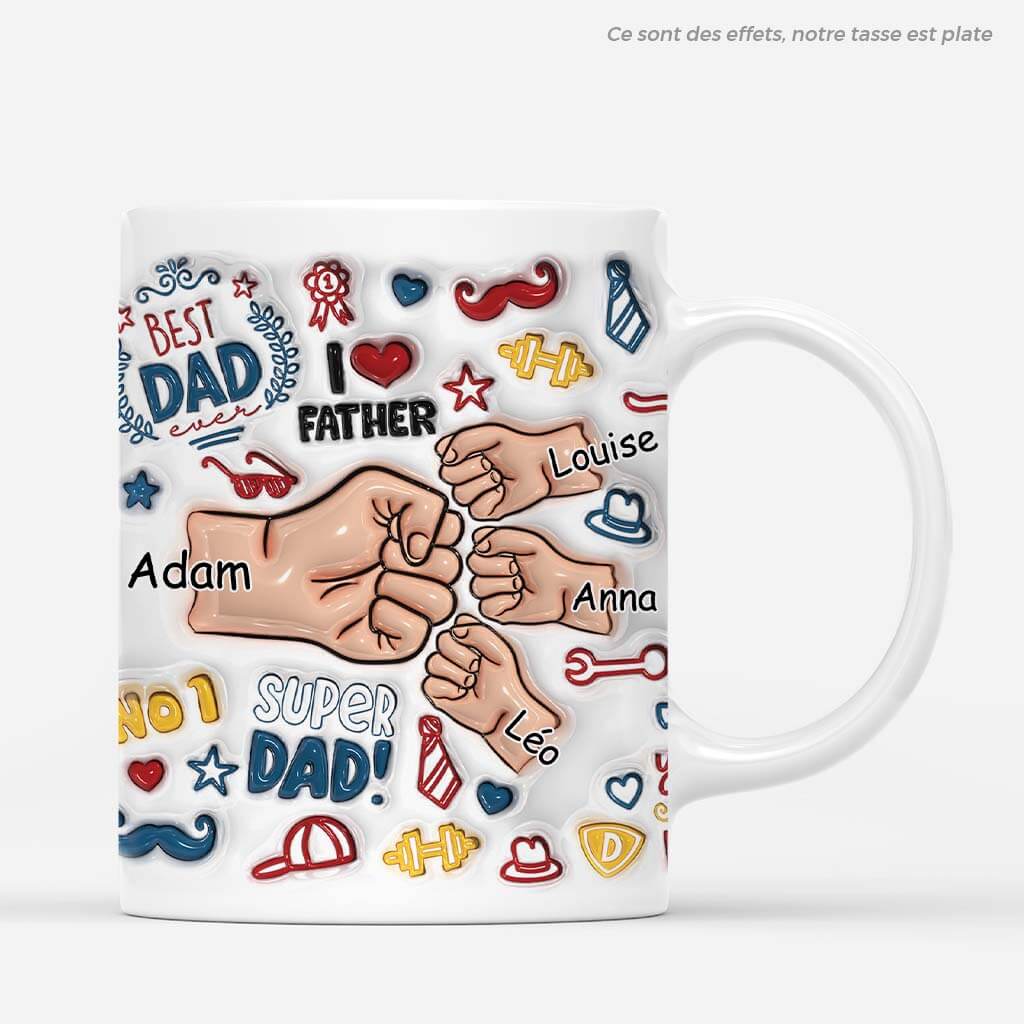 3607MFR1 meilleur papa avec bosses de poing authentiques 3d mug papa personnalise