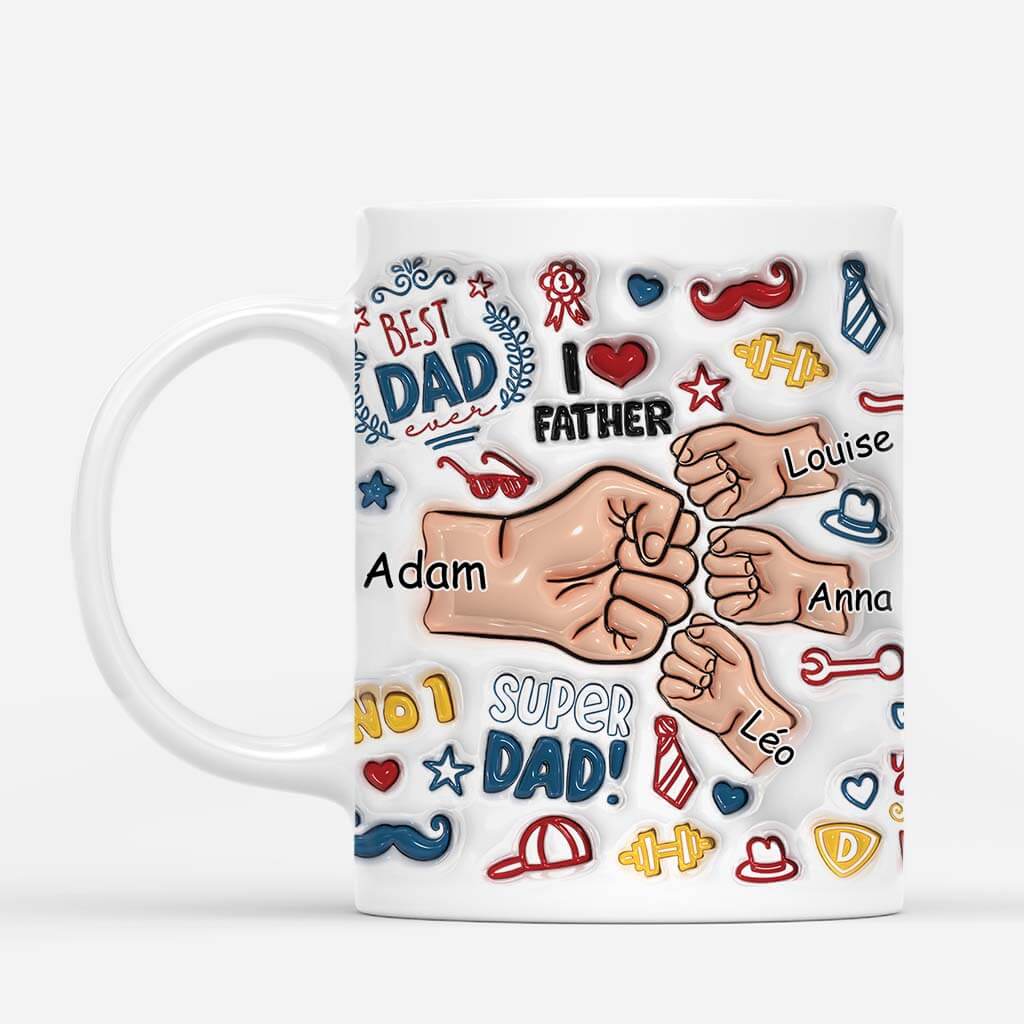 3607MFR2 meilleur papa avec bosses de poing authentiques 3d mug papa personnalise