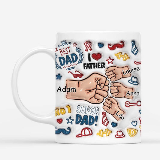 3607MFR2 meilleur papa avec bosses de poing authentiques 3d mug papa personnalise