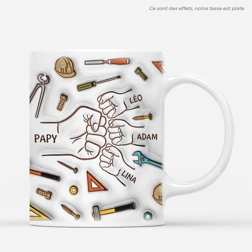 3611MFR1 papy bricolage avec bosses de poing 3d mug personnalise pour papy