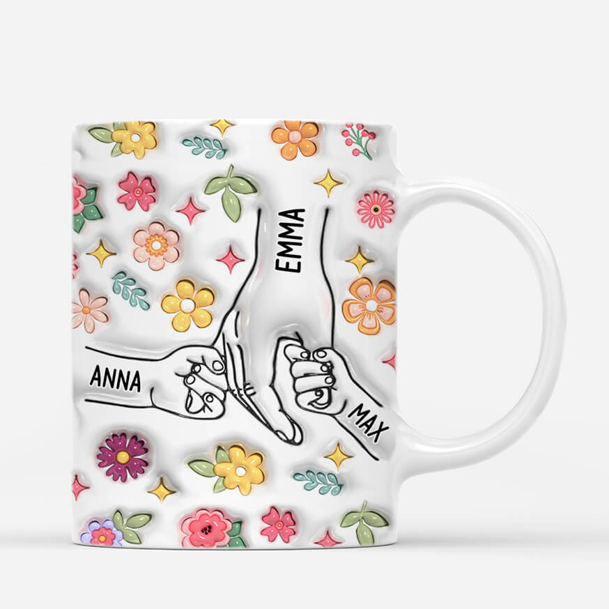 3626MFR2 maman tenant les mains avec fleurs eclatants 3d mug personnalisable pour maman