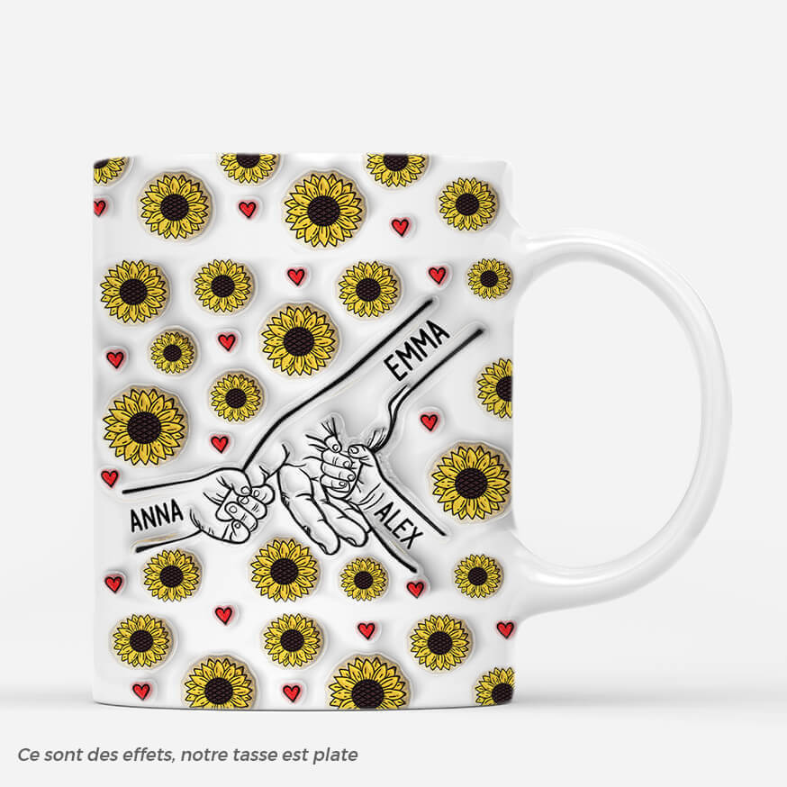 3632MFR1 maman tenant les mains avec les tournesols 3d mug personnalise maman