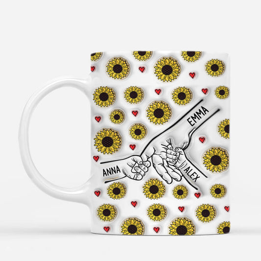 3632MFR2 maman tenant les mains avec les tournesols 3d mug personnalise maman