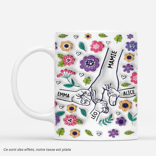 3644MFR1 mamie tenant les mains avec jolies fleurs 3d mug pour mamie personnalise