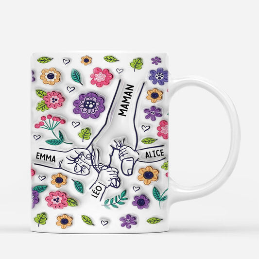 3644MFR2 mamie tenant les mains avec jolies fleurs 3d mug pour mamie personnalise