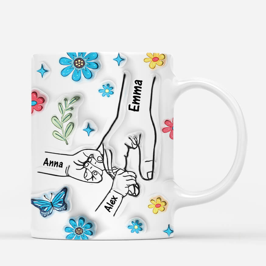 3646MFR2 maman tenant les mains avec fleurs et papillons 3d mug pour maman personnalise