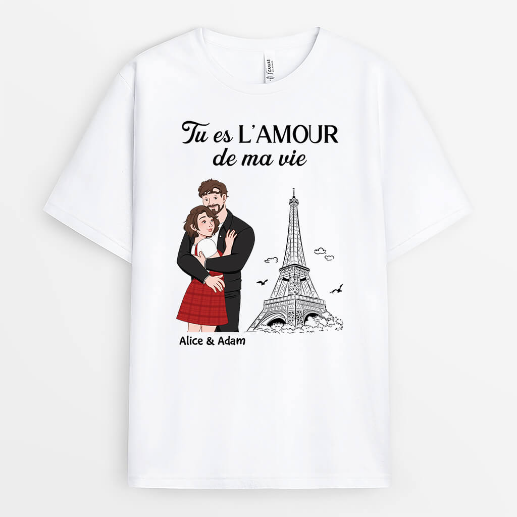 3668AFR1 tu es lamour de ma vie avec la tour eiffel t shirt couple personnalisee