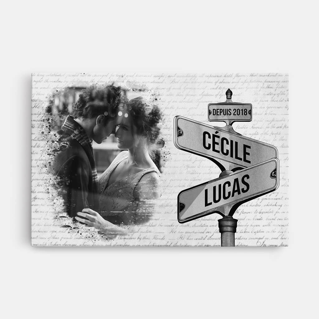 3675CFR1 toile version panneau de rue vintage avec photo tableau personnalis_ pour couple