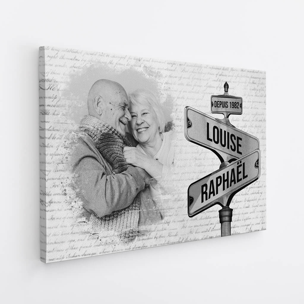 3675CFR2 toile version panneau de rue vintage avec photo tableau personnalis_ pour couple