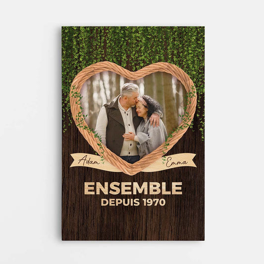 3677CFR1 ensemble depuis version coeur en bois avec photo toile personnalisee pour couple