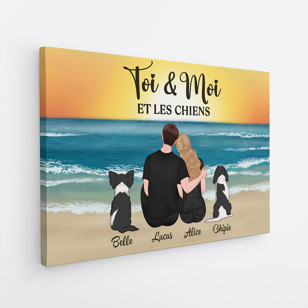 3689CFR2 toi moi et les chiens toile personnalisee pour couple