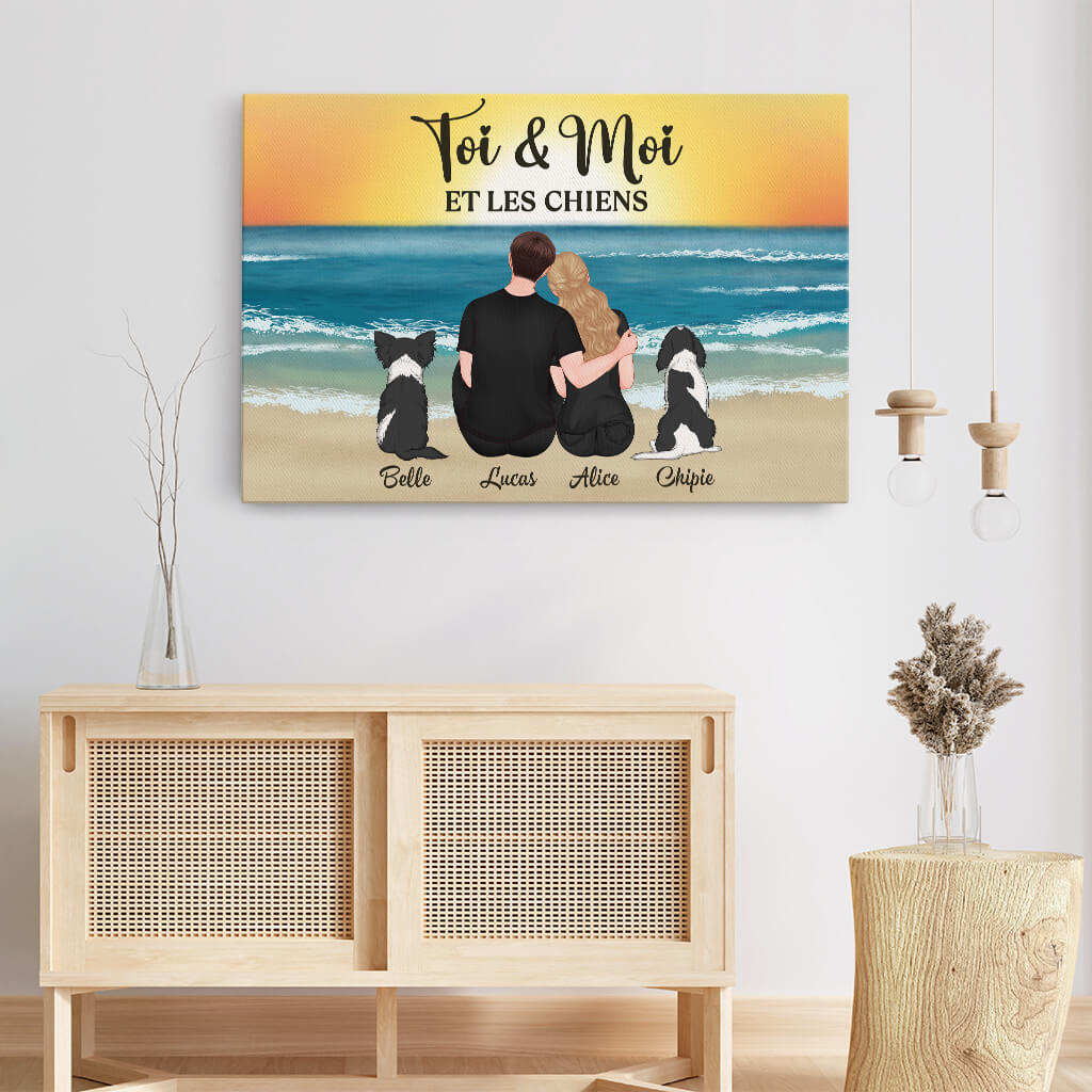 3689CFR3 toi moi et les chiens toile personnalisee pour couple