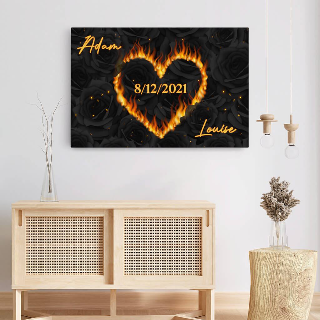 3690CFR3 coeur damour brulant toile couple personnalisee