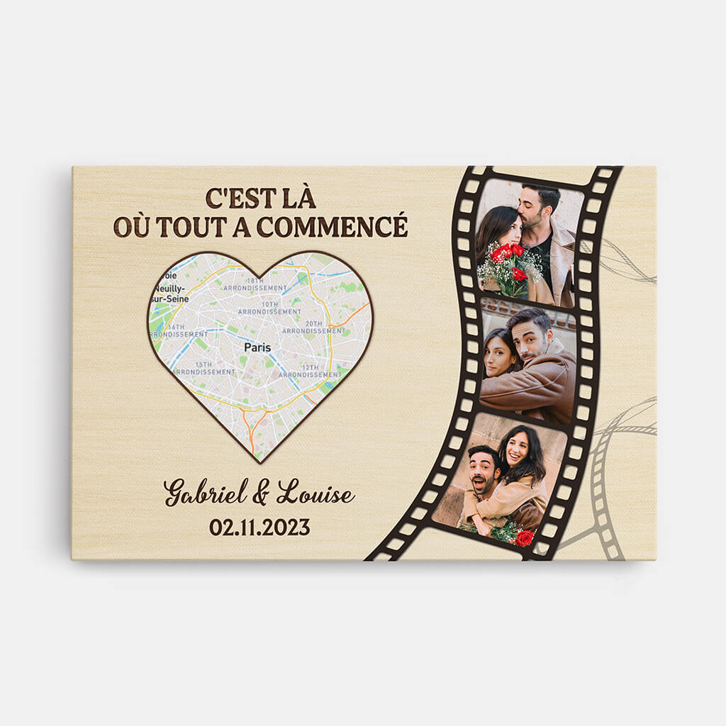 3696CFR1 la ou tout a commence version carte et photos tableau pour couple personnalise