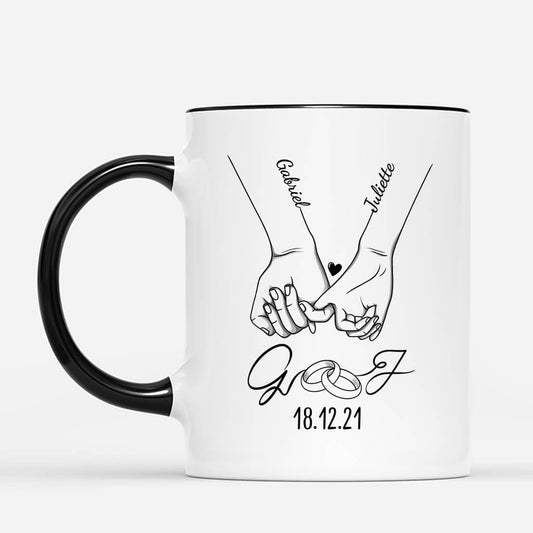 3705MFR2 tasse joyeux anniversaire de mariage version bagues mug personnalise pour couple