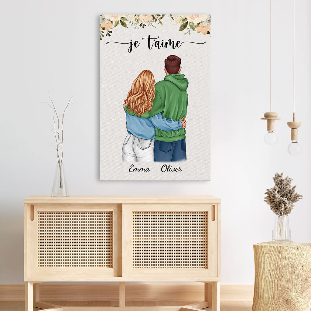 3744CFR3 je taime version tourner le dos toile pour couple personnalisable