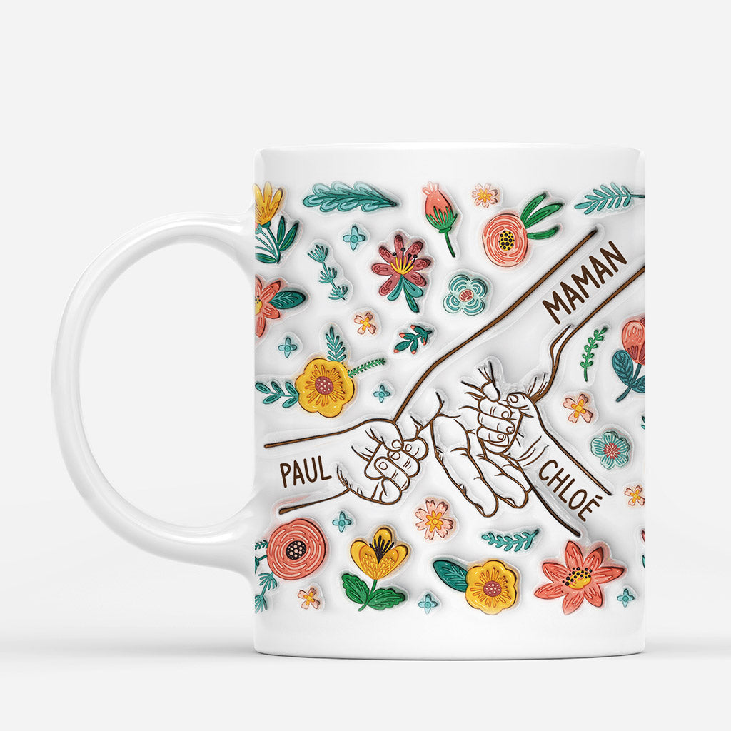 [Effet dimpression 3D] Mug Personnalisé Maman - Maman Tenant Les Mains Avec Fleurs de Tendresse 商品缩略图