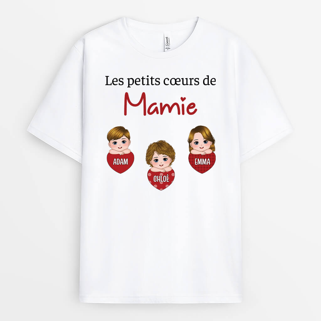 3756AFR1 les petits coeurs de mamie  t shirt pour mamie personnalise 3756ATE8A