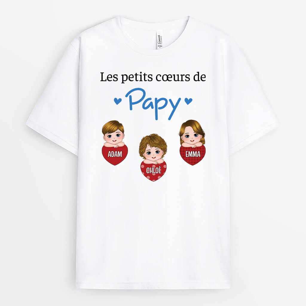 3756AFR1 les petits coeurs de papy  t shirt pour papy personnalise 3756ATE8B