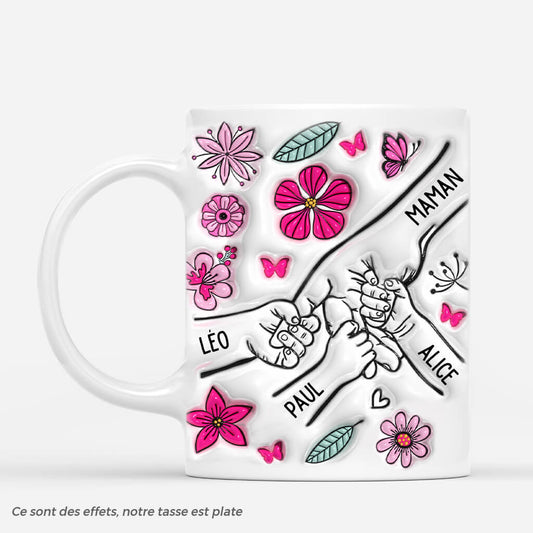 3758MFR1 maman tenant les mains avec fleurs roses 3d  mug personnalise maman 3758M