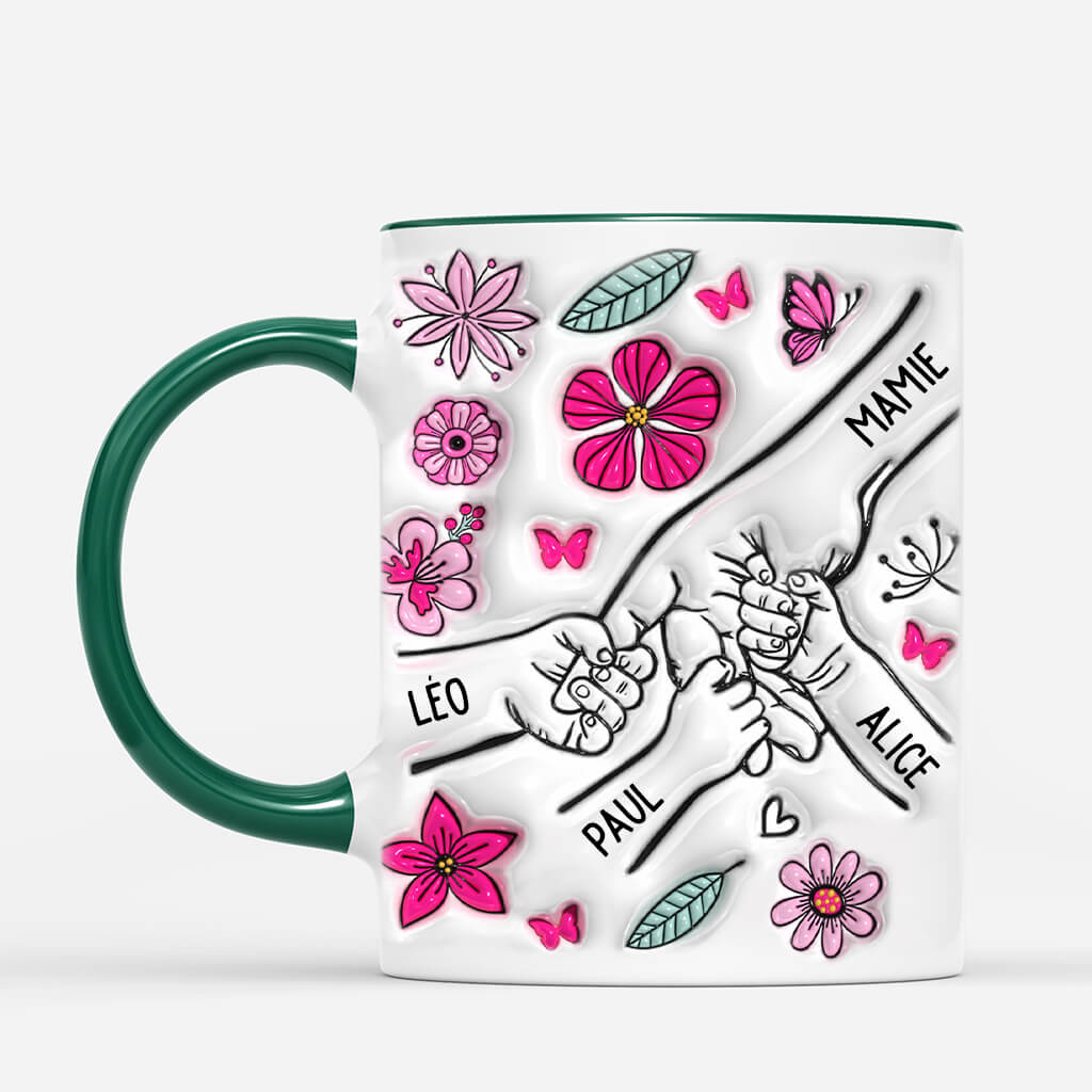 3758MFR2 maman tenant les mains avec fleurs roses 3d  mug personnalise maman 3758M