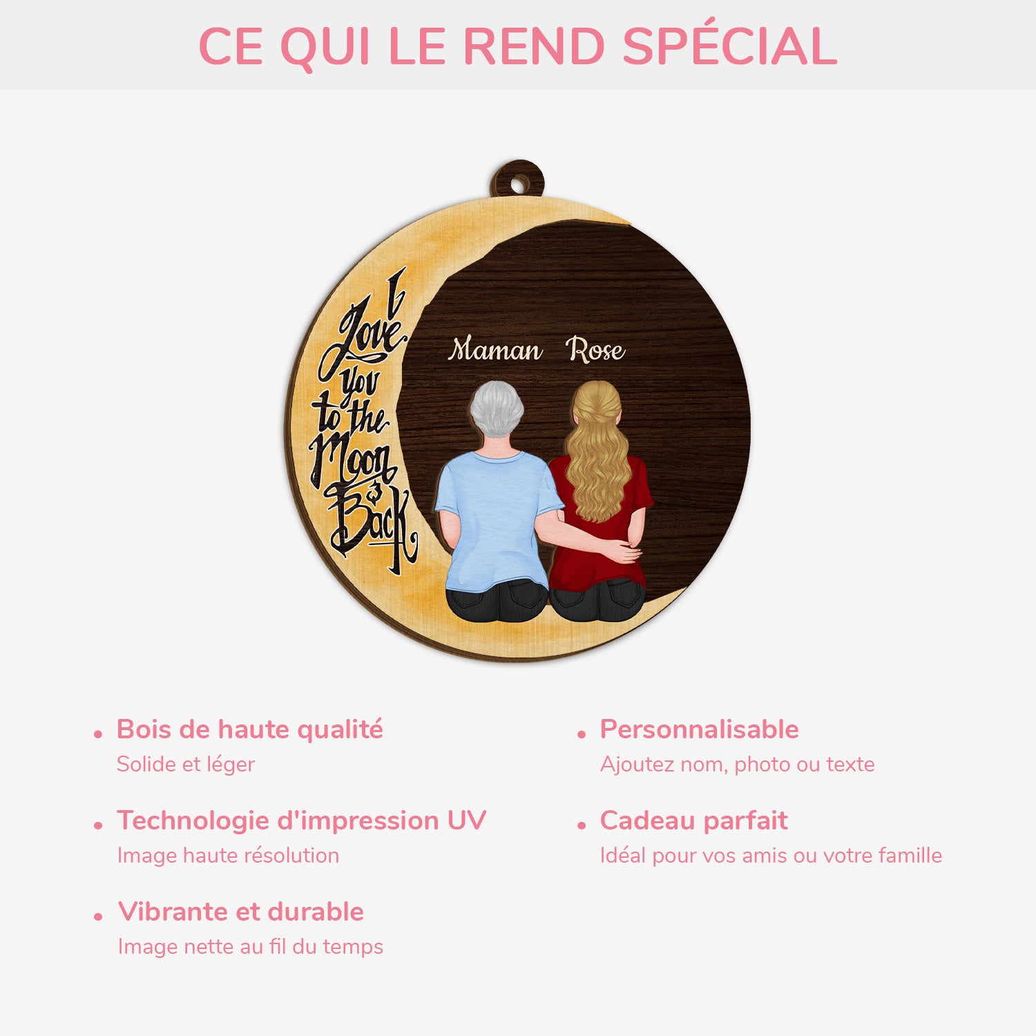3765OFR4 ornement en bois a 2 couches personnalise pour maman jusqua la lune et au retour 3765o