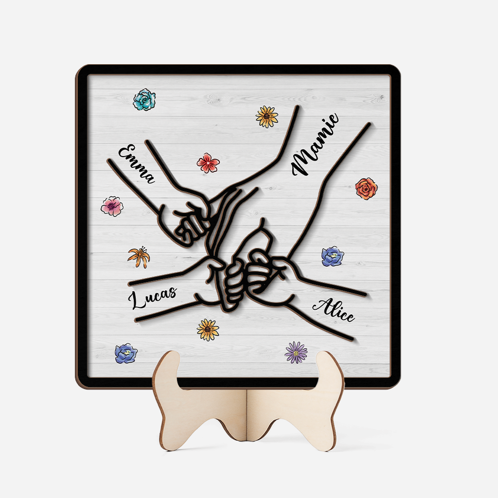 3784QFR1 plaque en bois personnalisee mamie tenant les mains version florale 3784q3e8b