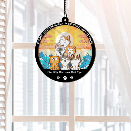 3788UFR2 attrape soleil personnalise en acrylique avec chats bonjour 3788u6i5d