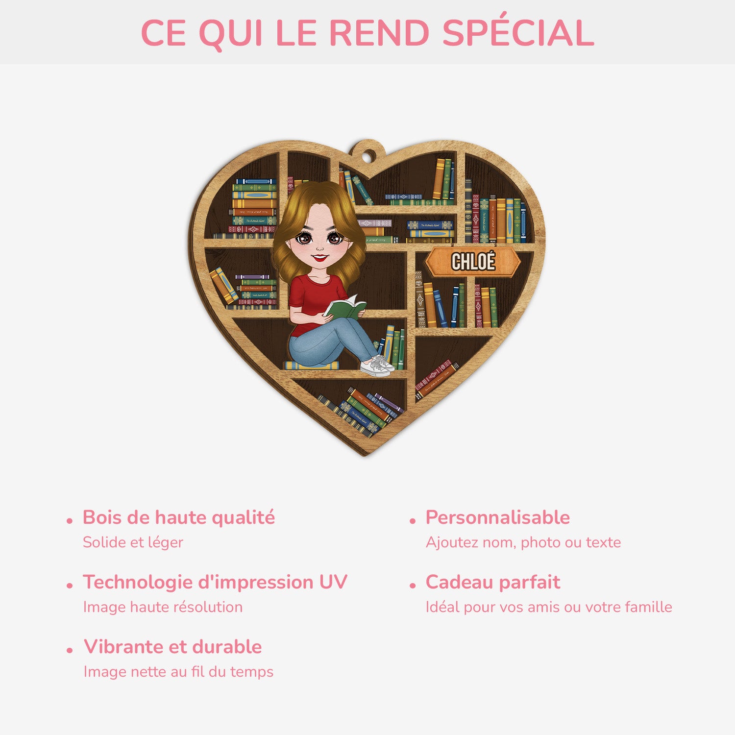 3794OFR4 ornement en bois a 2 couches personnalise lamour des livres 3794okl0a