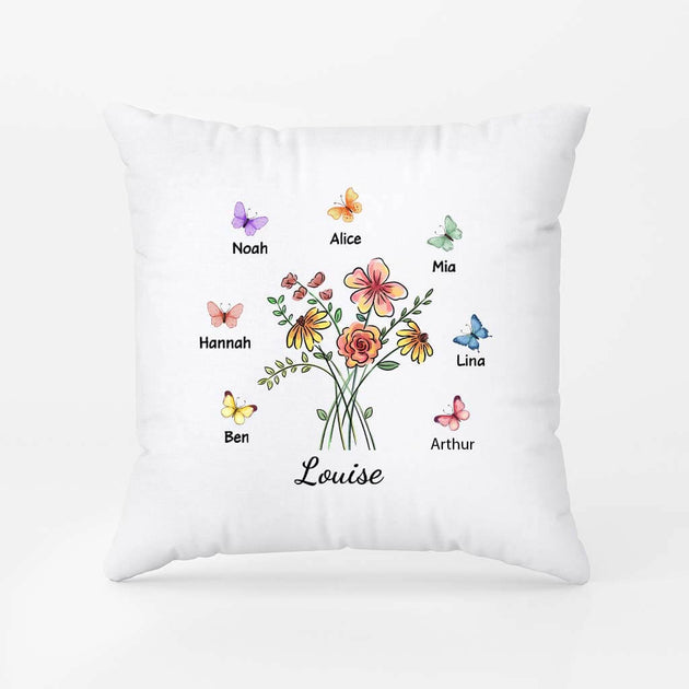 Cadeau Plus Coussin Personnalisé - Mamie Fleurs Et Papillons