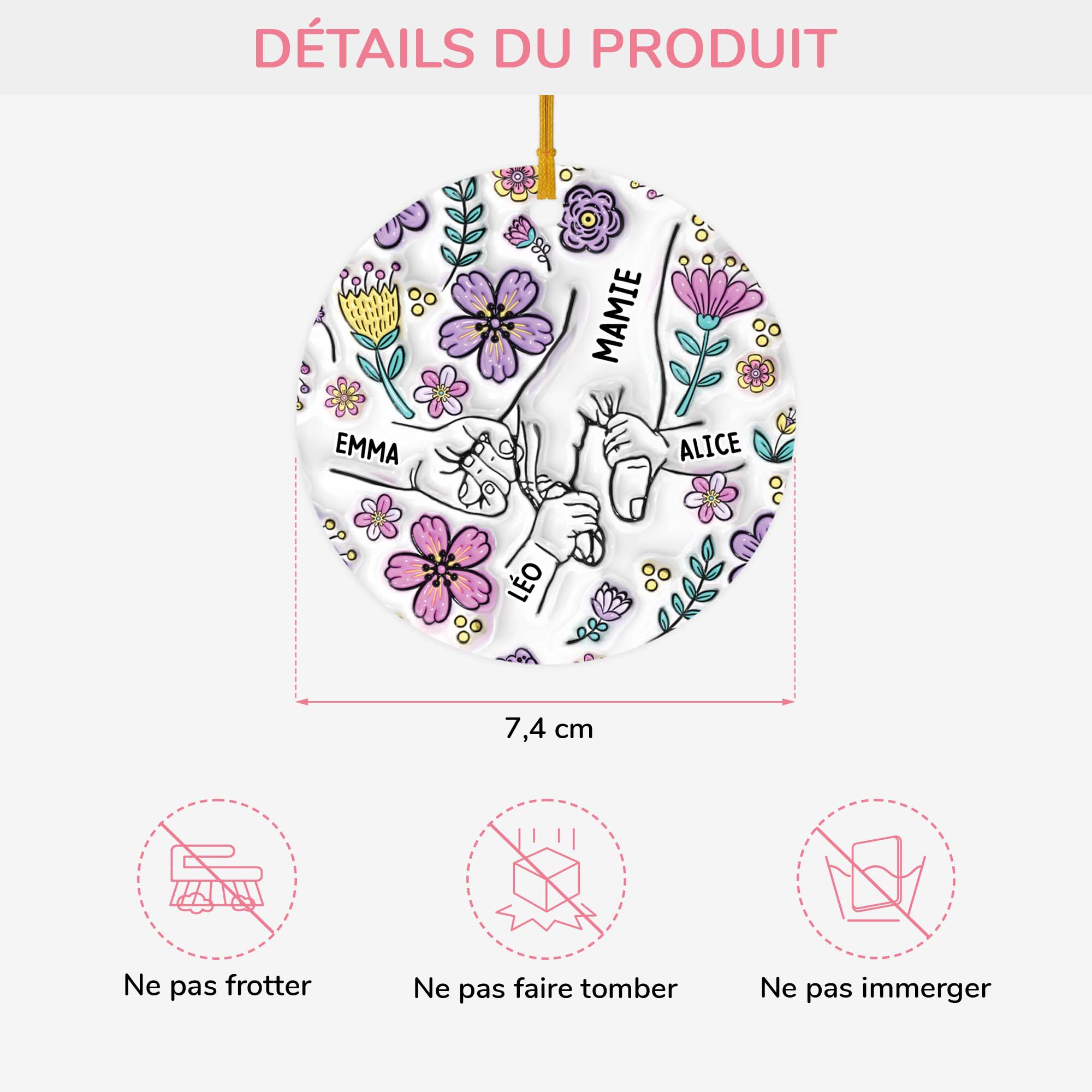 3822OFR3 ornement ceramique personnalise mamie tenant les mains avec fleurs 3822o6o5a