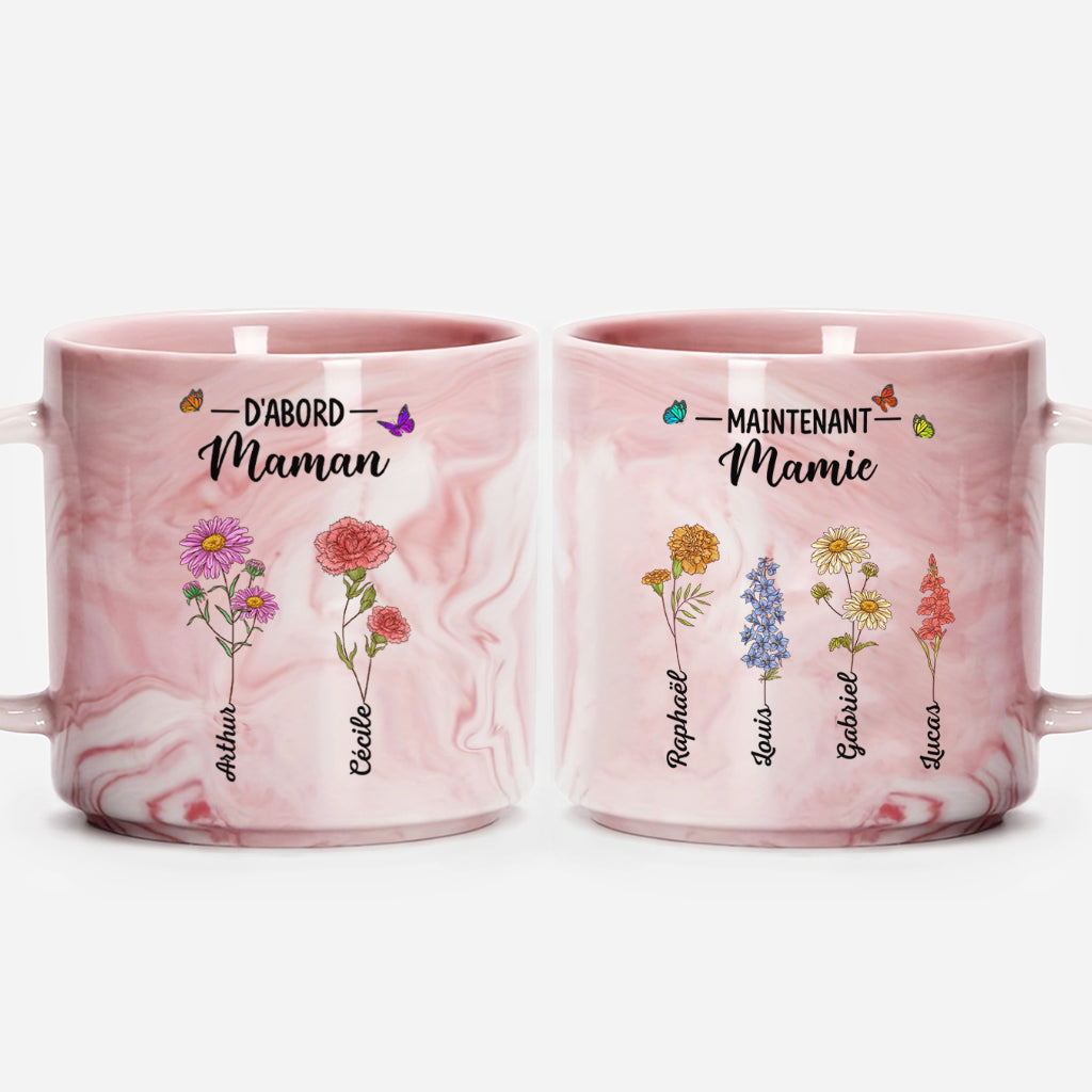 3877MFR1 tasse effet marbre dabord maman maintenant mamie avec fleurs 3877m