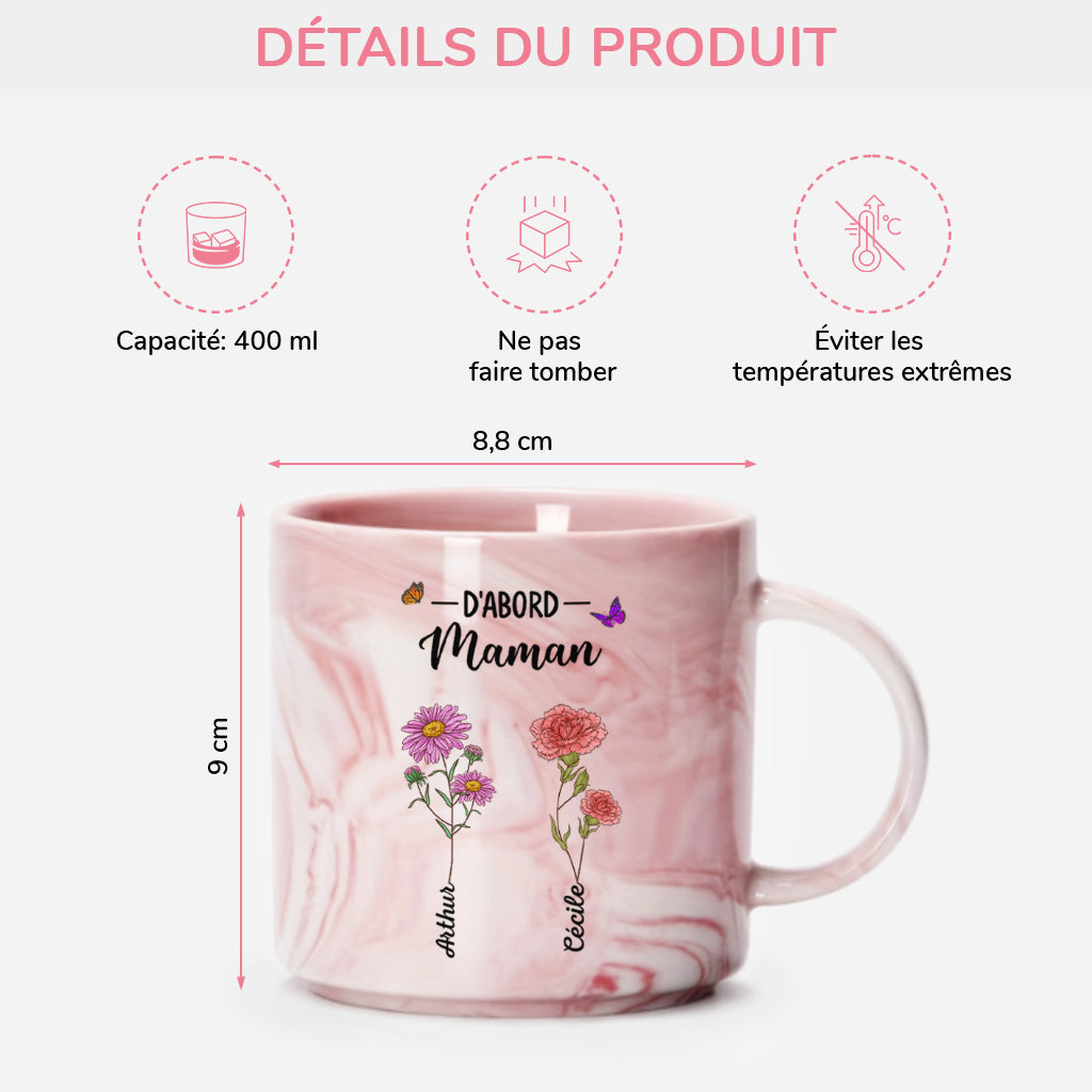 3877MFR3 tasse effet marbre dabord maman maintenant mamie avec fleurs 3877m