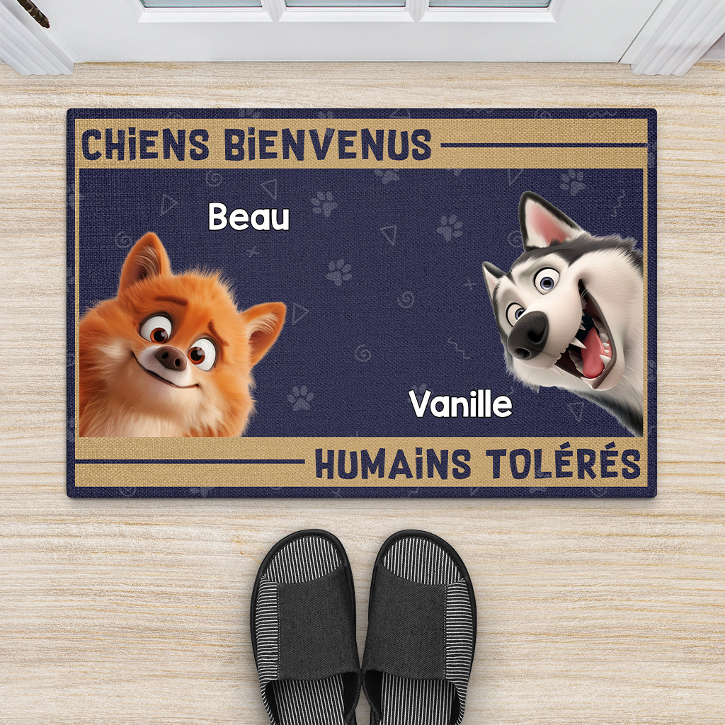3878DFR2 paillasson personnalisable chiens bienvenus 3878d3h5c