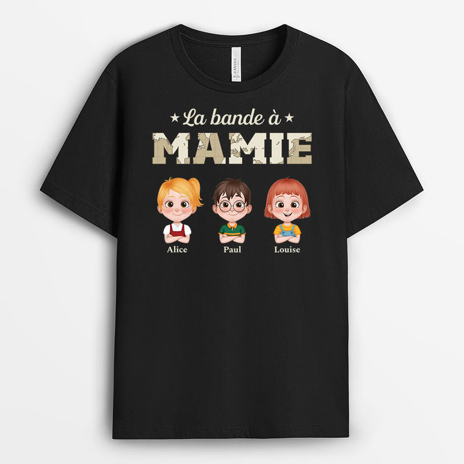 Cadeau Plus T-Shirt Personnalisé – La Bande à Papy Mamie Version Mots Croisés Avec Prénom – Idée Cadeau Famille Anniversaire Fête Des Grands-Parents