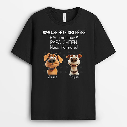 3969AFR1 t shirt personnalise joyeuse fete des peres au meilleur papa chien version fonce 3969a8t5c