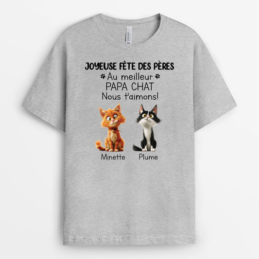 3969AFR2 t shirt personnalise joyeuse fete des peres au meilleur papa chat version clair 3969a8t5d