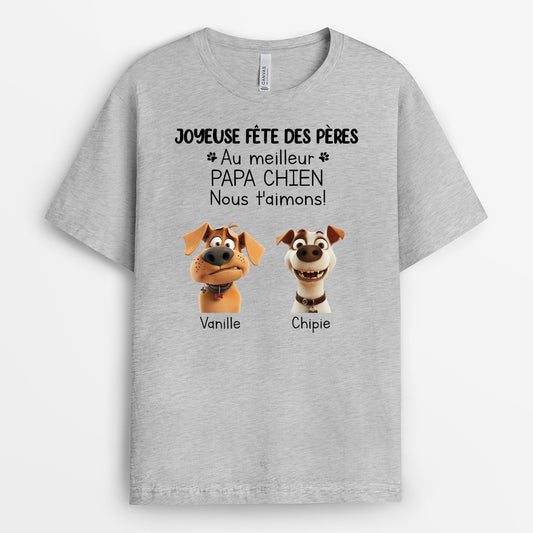 3969AFR2 t shirt personnalise joyeuse fete des peres au meilleur papa chien version clair 3969a8t5c