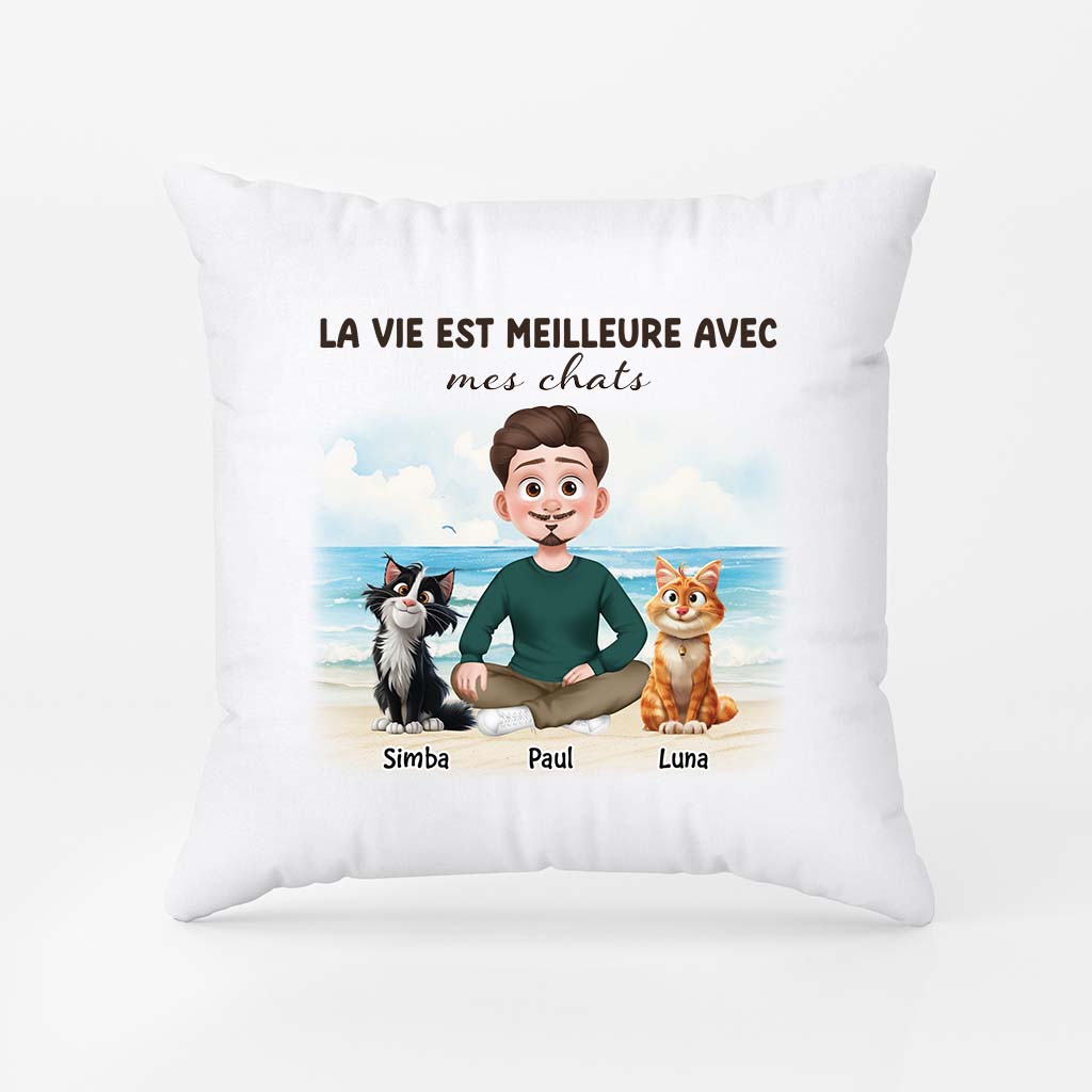 3970PFR2 coussin personnalise avec chat la vie est meilleure 3970P8H0D