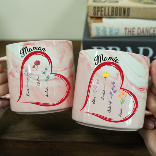 4001MFR2 mug effet marbre personnalise maman mamie coeur et fleurs 4001m