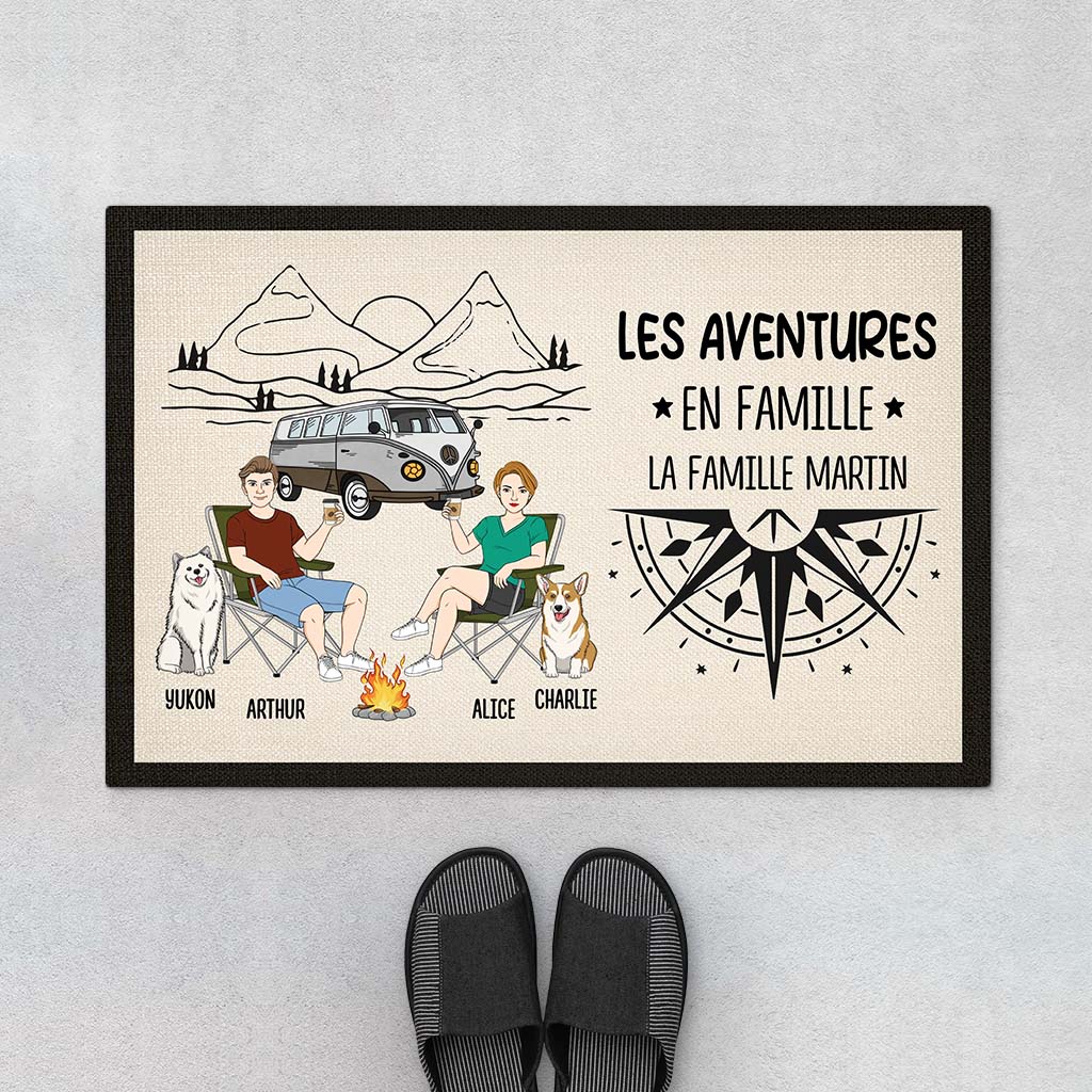4016DFR1 paillasson personnalise couple avec chien aventures en famille 4016d8l8c