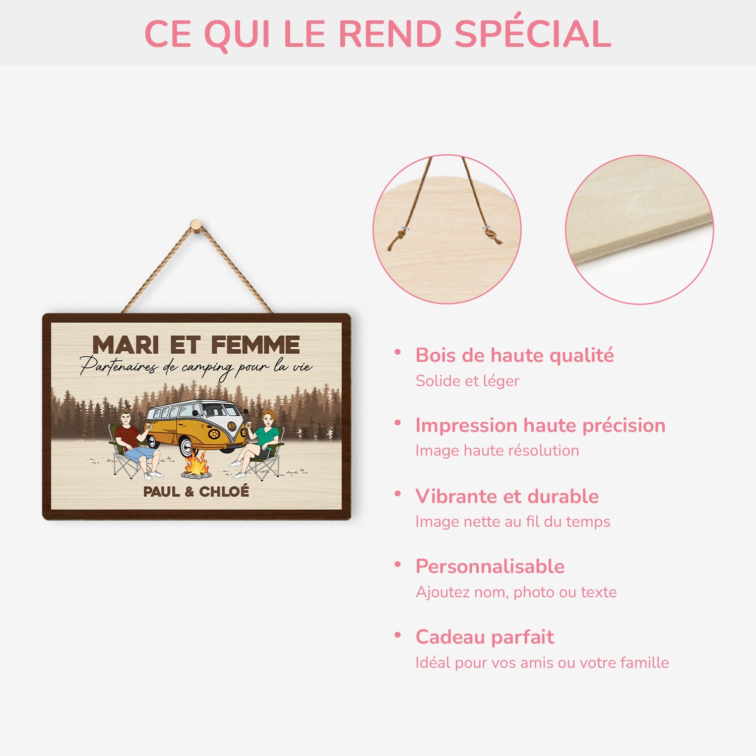 4029QFR4 plaque en bois personnalise pour couple partenaires de camping pour la vie 4029qth8g